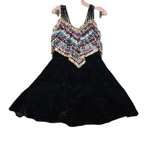 Vintage Rainbow Sequin Jump Tutu Dress Juniors Size 7/8 Black Velvet Bottom